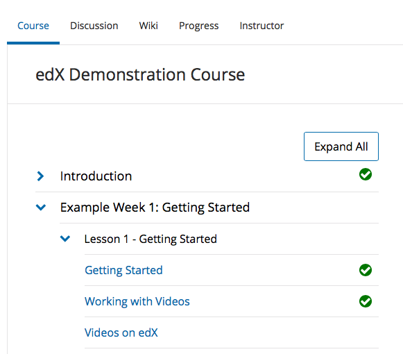 Progress indicators in the outline view of Open edX Hawthorn